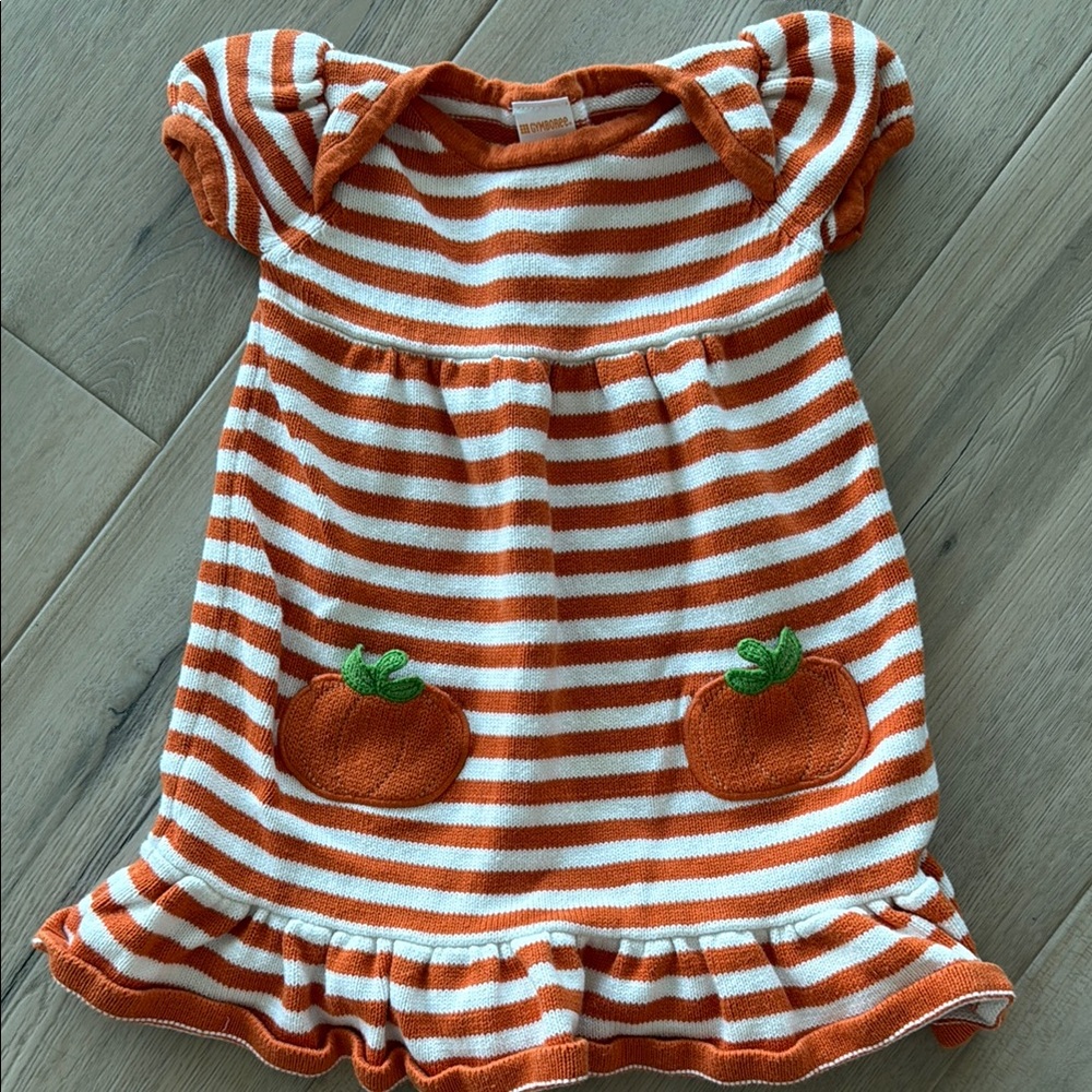 Gymboree 2T- Orange and White Striped Dress with Pumpkin Accents